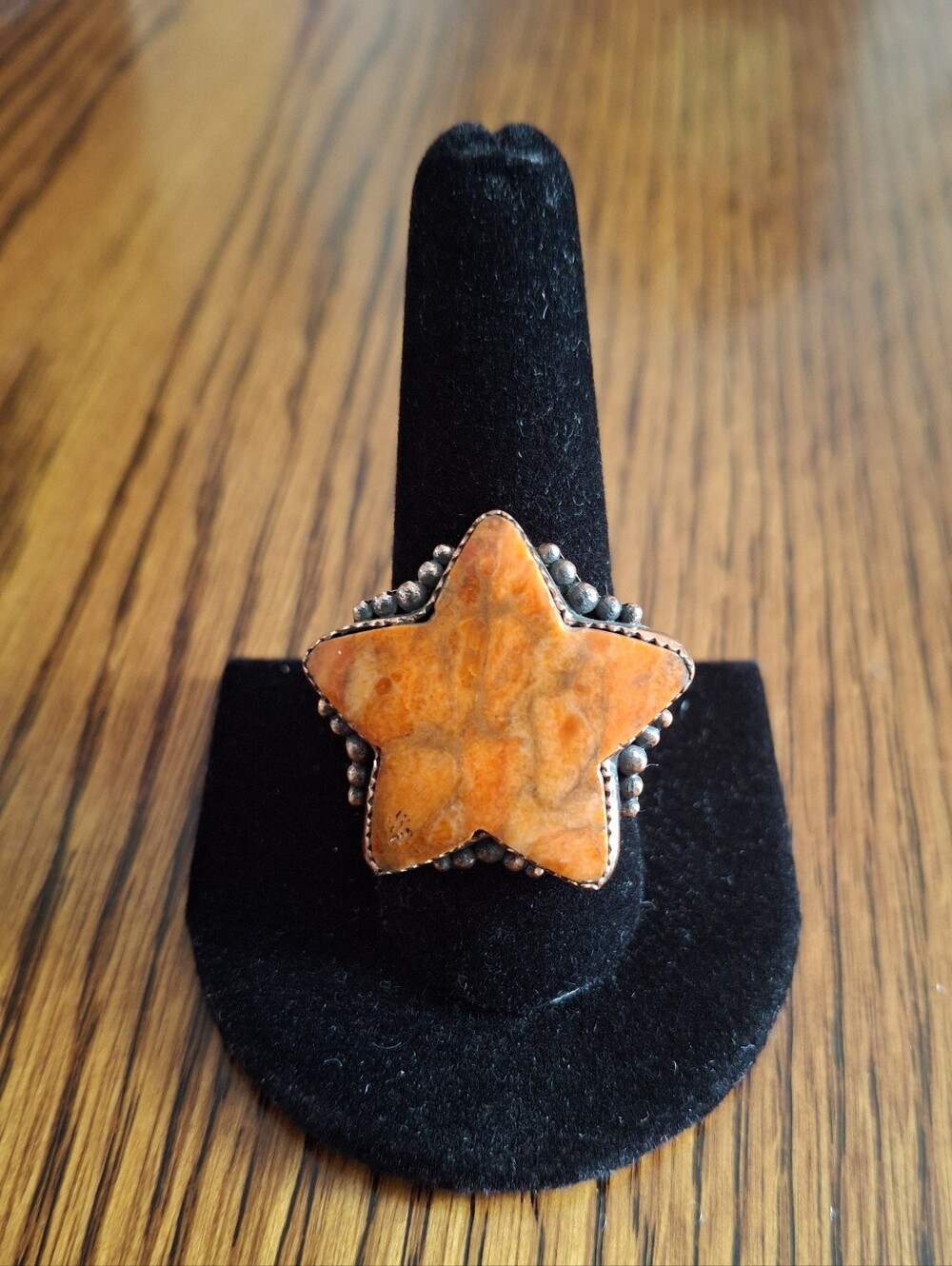 Orange Mojave Star On Copper Adjustable Band 8-9-10